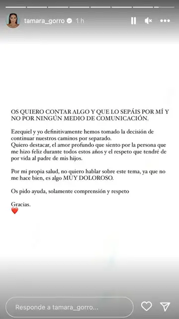 Tamara Gorro anuncia su separación definitiva de Ezequiel Garay Tamara Gorro anuncia su separación definitiva de Ezequiel Garay