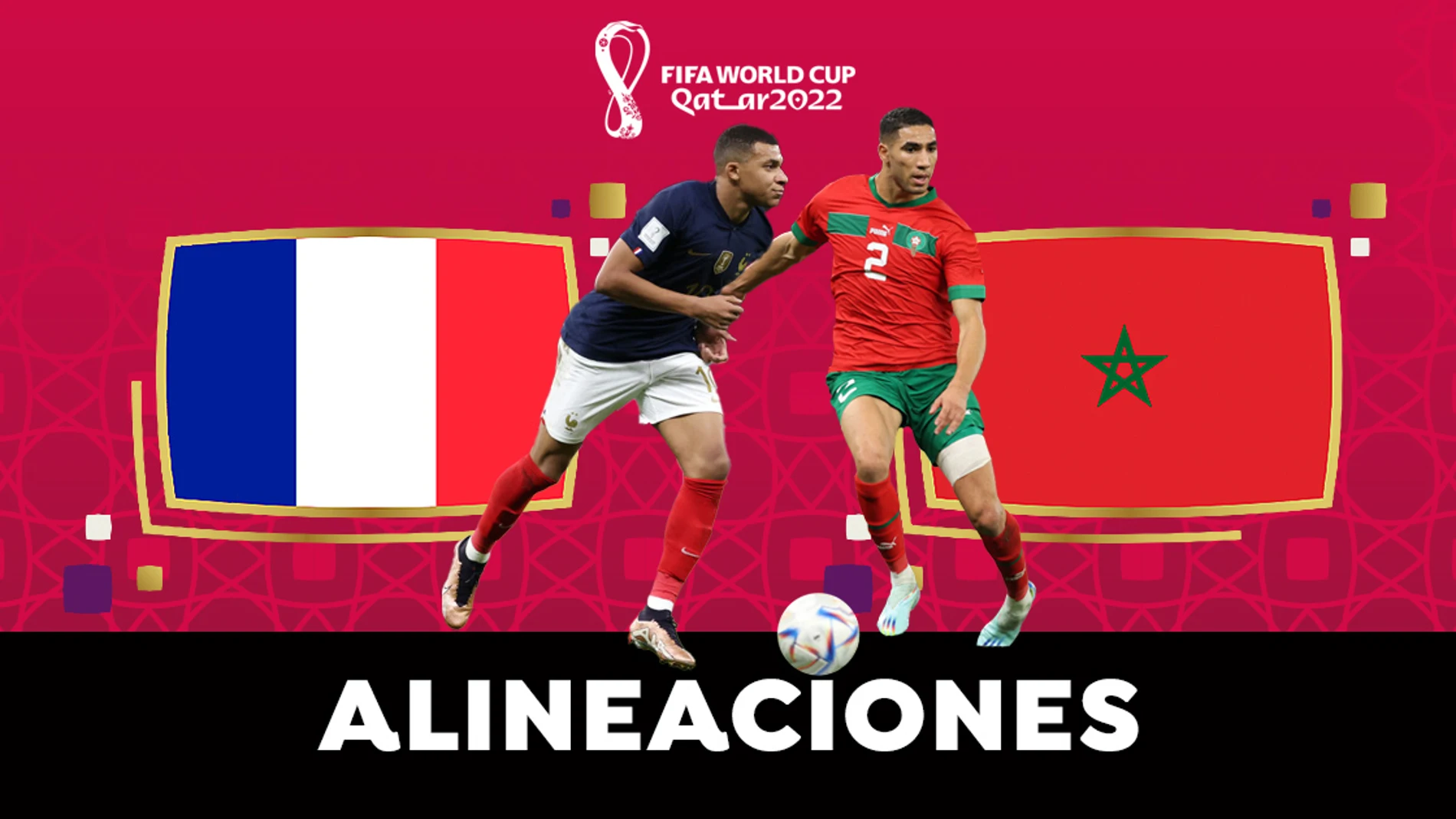 Arena Medieval unidad Alineaciones OFICIALES de Francia y Marruecos en el partido de hoy de la  semifinal del Mundial de Qatar 2022