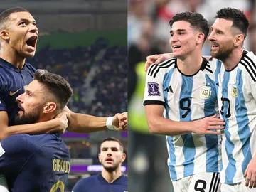 Mbappé y Messi celebran un gol en el Mundial de Qatar 2022 Mbappé y Messi celebran un gol en el Mundial de Qatar 2022