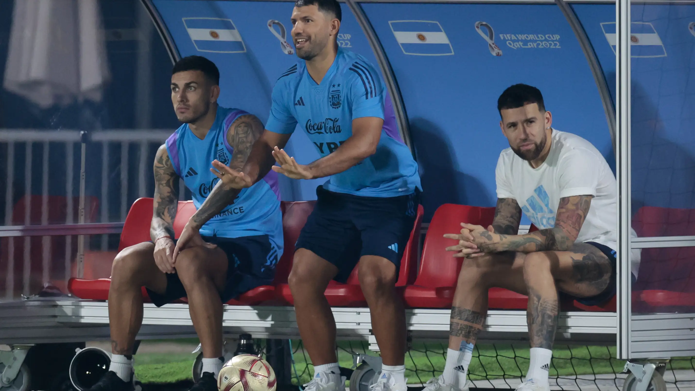 Ag&uuml;ero, en uno de los entrenamientos de Argentina previos a la final contra Francia