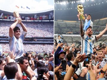 Maradona vs Messi con la Copa del Mundo