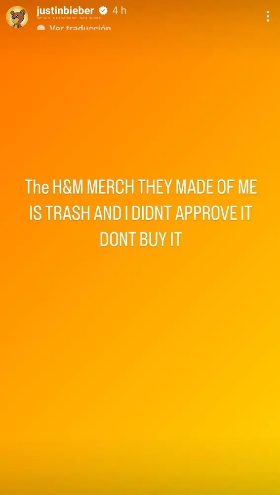 Instagram Story de Justin Bieber