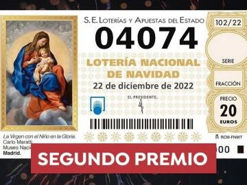 04.074, segundo premio de la Lotería de Navidad 2022 04.074, segundo premio de la Lotería de Navidad 2022