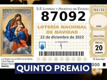 87.092, octavo quinto premio de la Lotería de Navidad 2022 87.092, octavo quinto premio de la Lotería de Navidad 2022