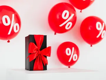 Caja con lazo y globos con descuentos Caja con lazo y globos con descuentos
