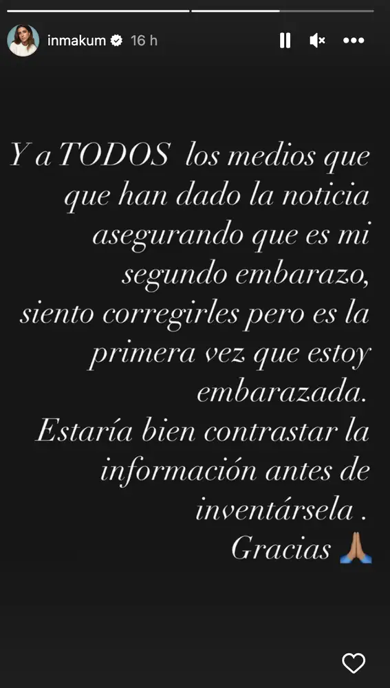 Inma Cuesta aclara que es la primera vez que está embarazada
