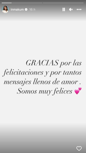 Inma Cuesta agradece las felicitaciones por su embarazo 