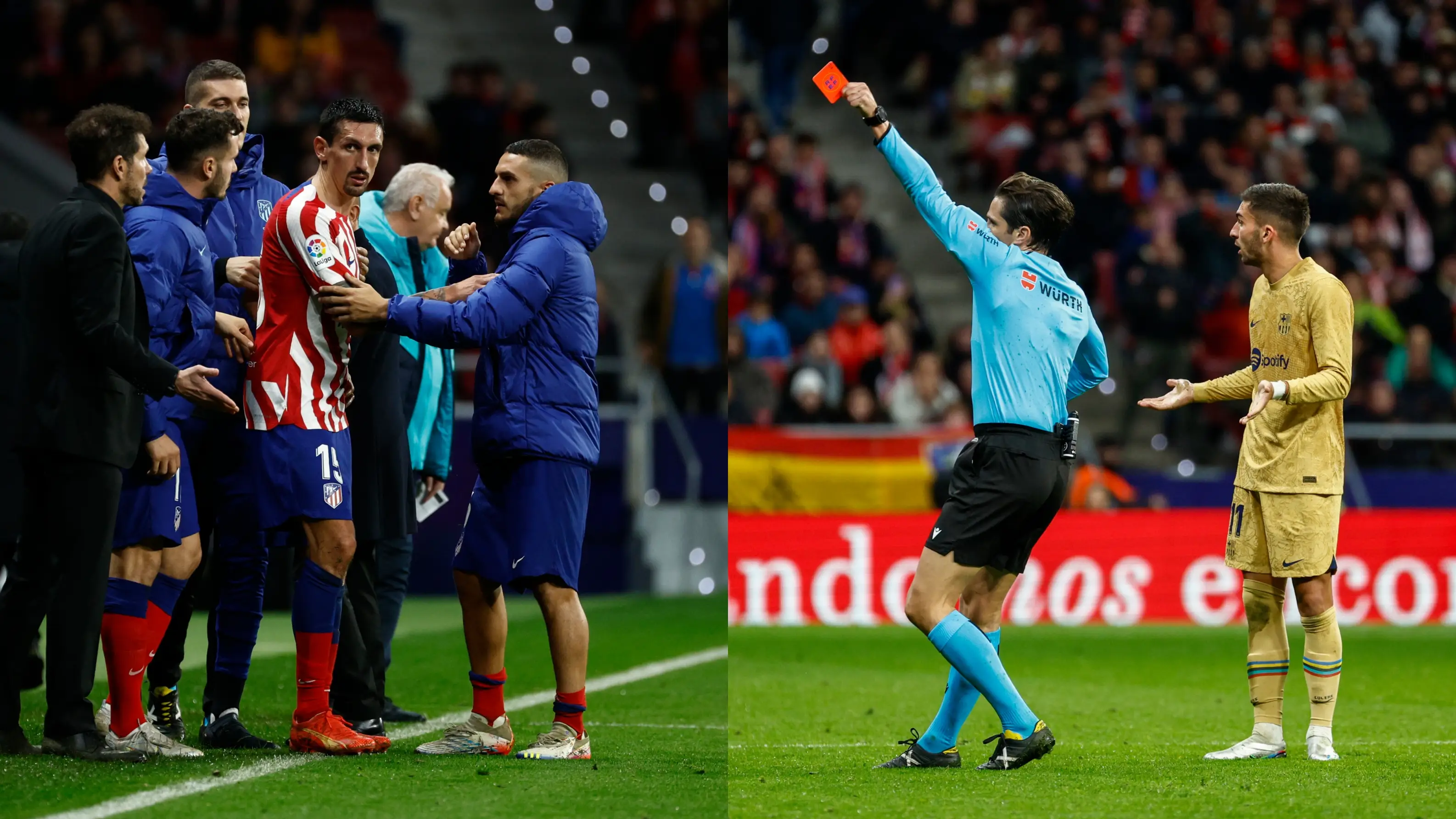 Ferran Torres y Stefan Savic, en el momento de ser expulsados por Munuera Montero Ferran Torres y Stefan Savic, en el momento de ser expulsados por Munuera Montero