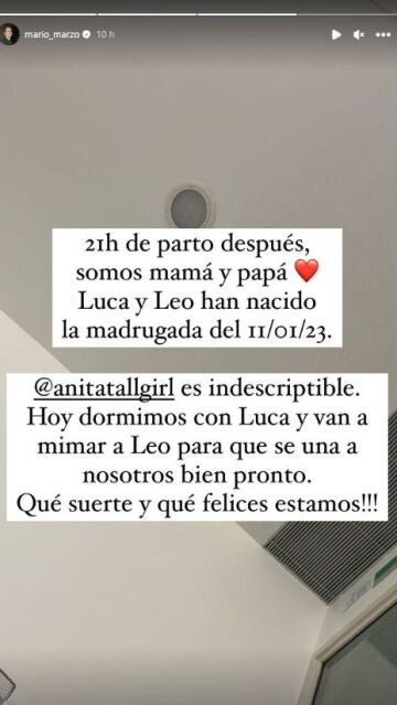 Mario Marzo anuncia que ha sido padre de mellizos