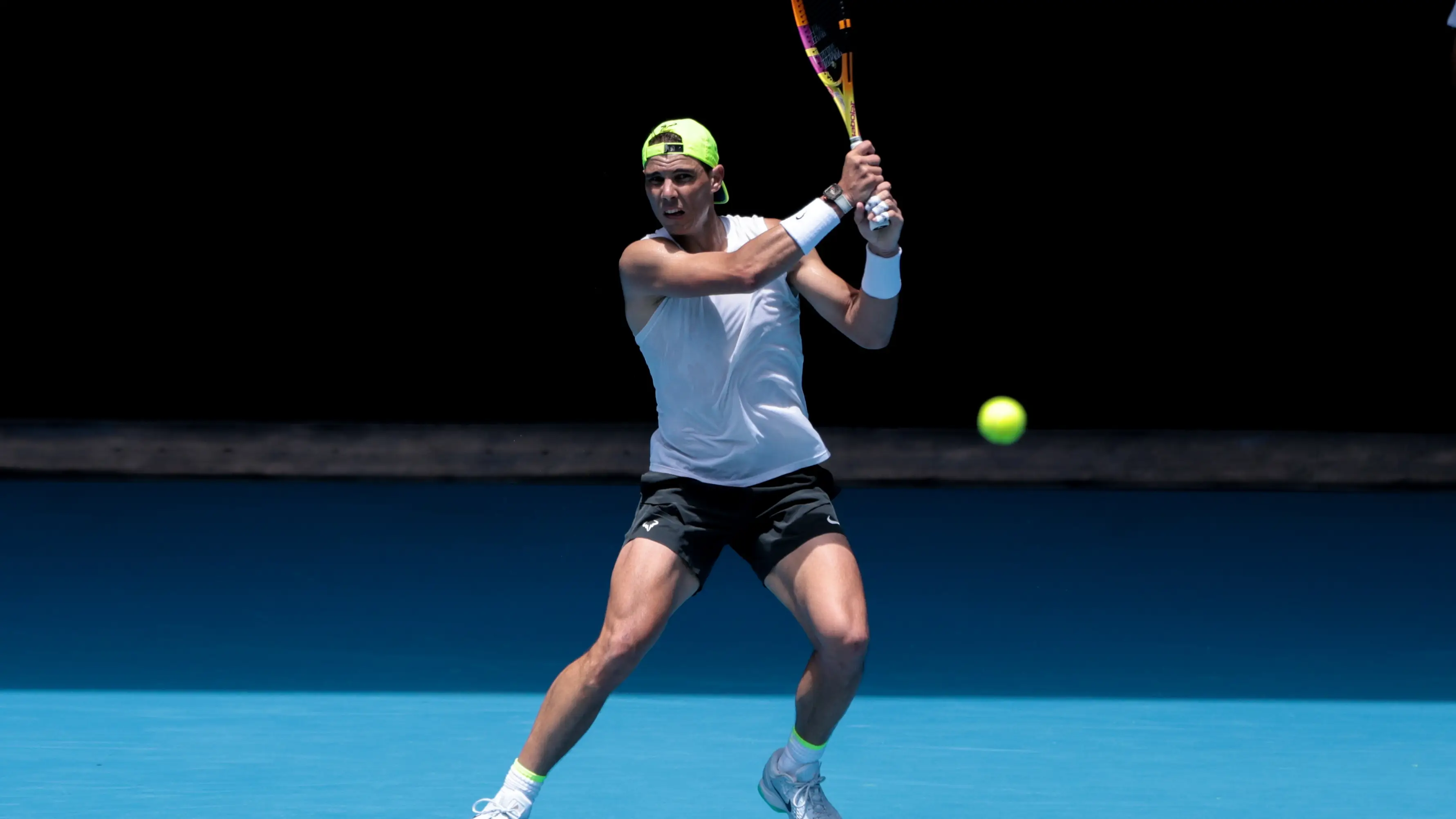 Nadal, en una sesión de entrenamiento en Melbourne Park Nadal, en una sesión de entrenamiento en Melbourne Park