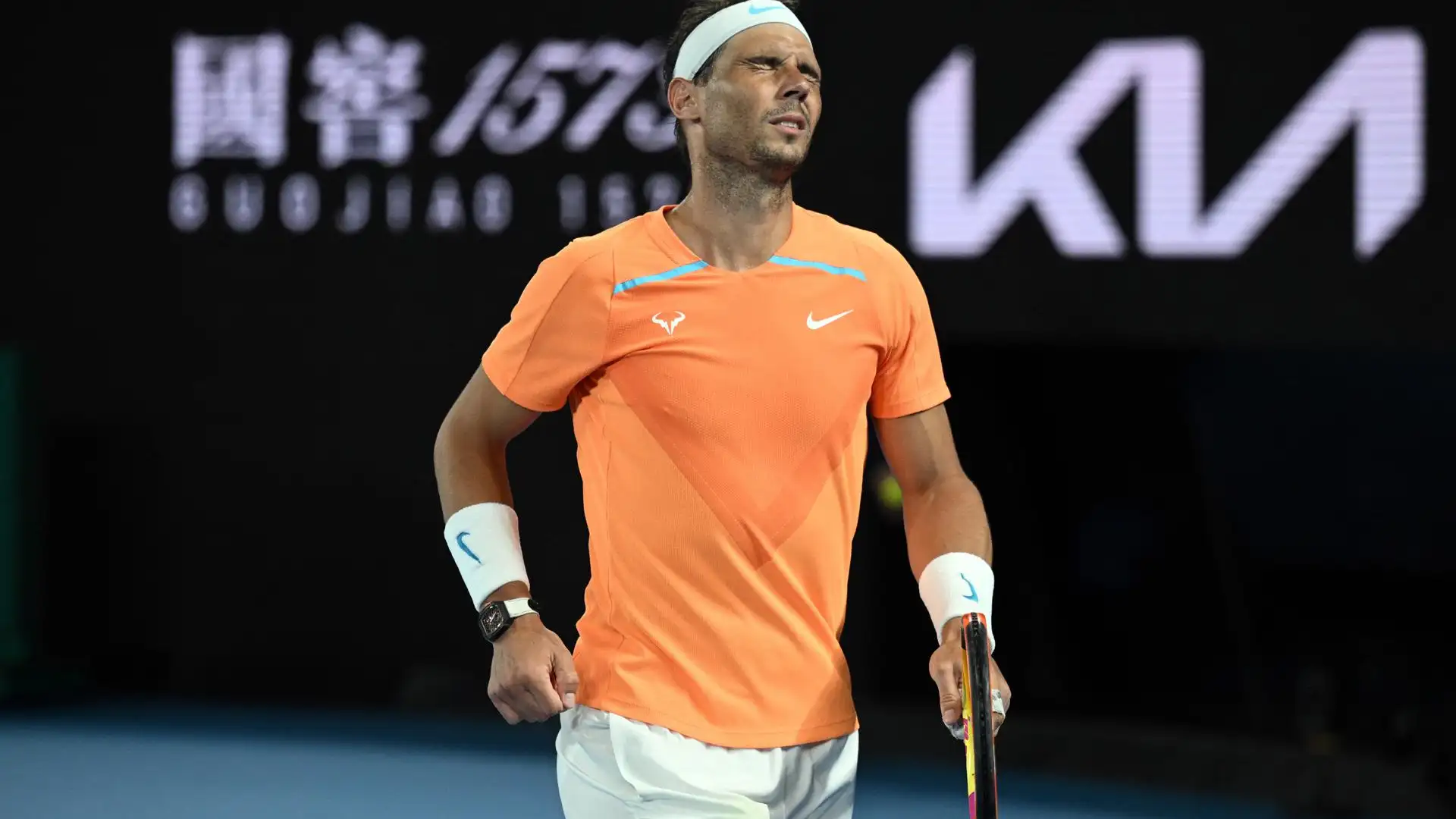 Rafa Nadal en el momento de su lesión en Melbourne Rafa Nadal en el momento de su lesión en Melbourne