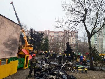 Lugar del accidente del helicóptero en Kiev