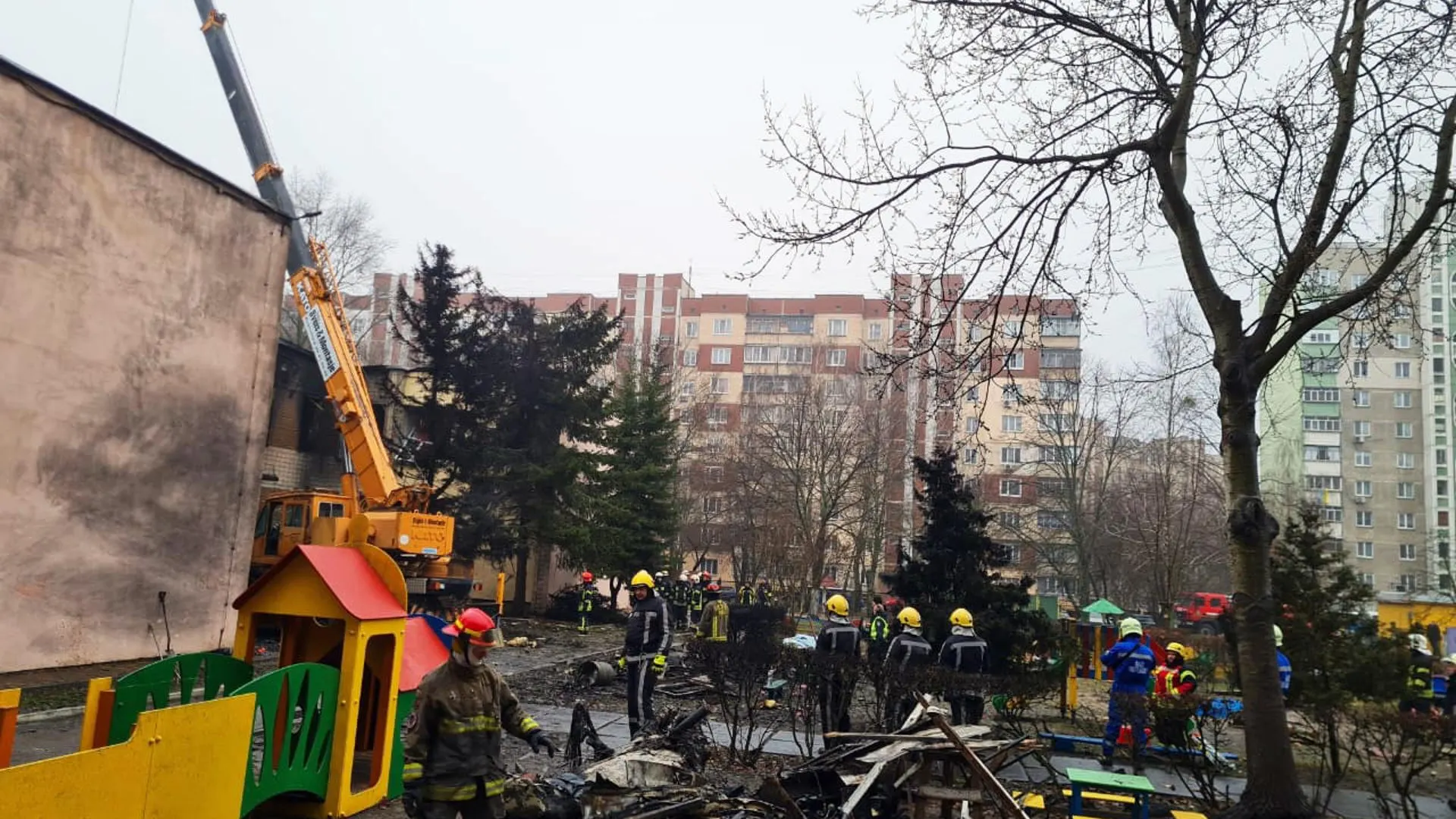 Lugar del accidente del helicóptero en Kiev Lugar del accidente del helicóptero en Kiev