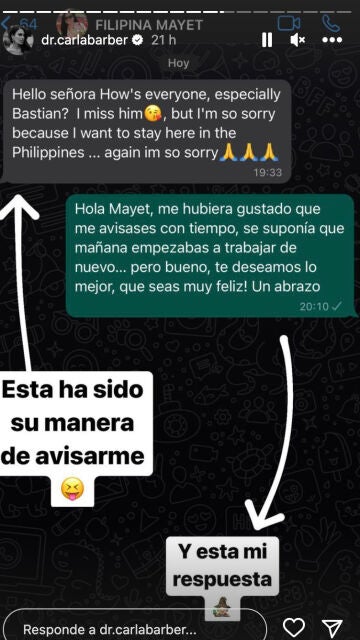 Carla Barber comparte la conversación con la cuidadora de su hijo