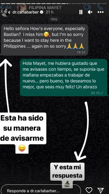 Carla Barber comparte la conversación con la cuidadora de su hijo Carla Barber comparte la conversación con la cuidadora de su hijo