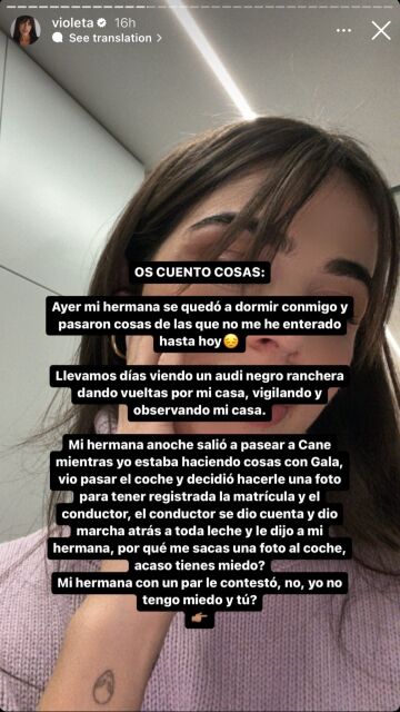 Violeta Mangriñán cuenta que lleva días "viendo a un Audi negro ranchera" por su casa