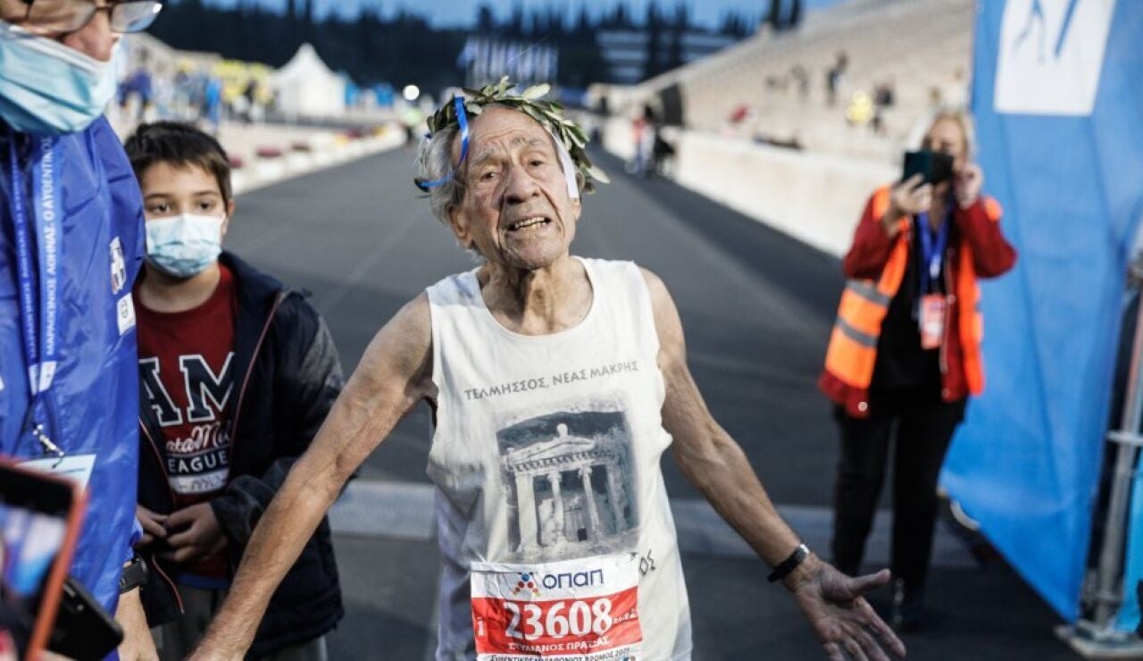 Stelios Prassás, en el maratón de Atenas