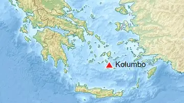 Mapa de localización del volcán Kolumbo Mapa de localización del volcán Kolumbo