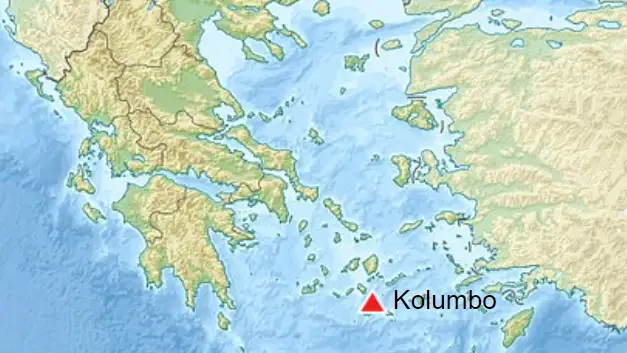 Mapa de localización del volcán Kolumbo Mapa de localización del volcán Kolumbo