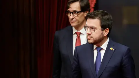 Pere Aragonès acompañado por Salvador Illa Pere Aragonès acompañado por Salvador Illa