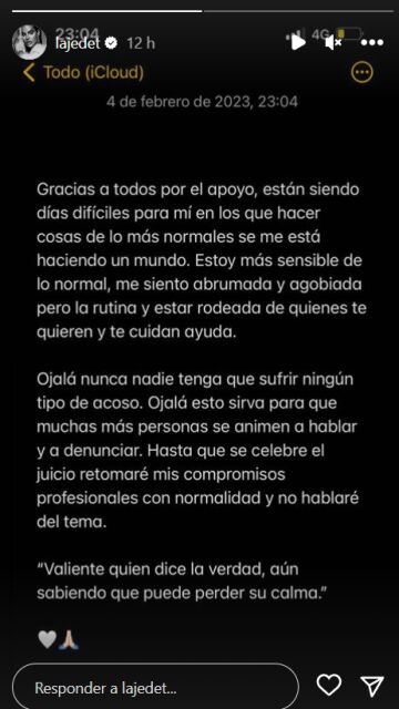 Captura de pantalla de las stories de Jedet