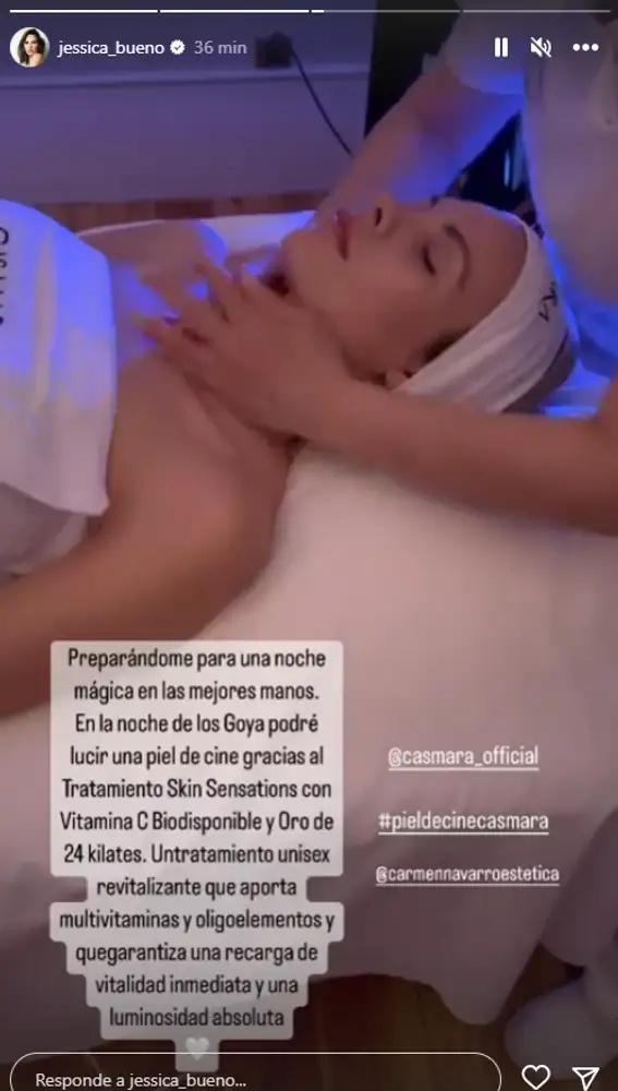 Jessica Bueno realizándose el tratamiento 'Skin Sensations'