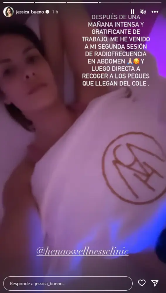 Jessica Bueno se somete a su "segunda sesión de radiofrecuencia en el abdomen"