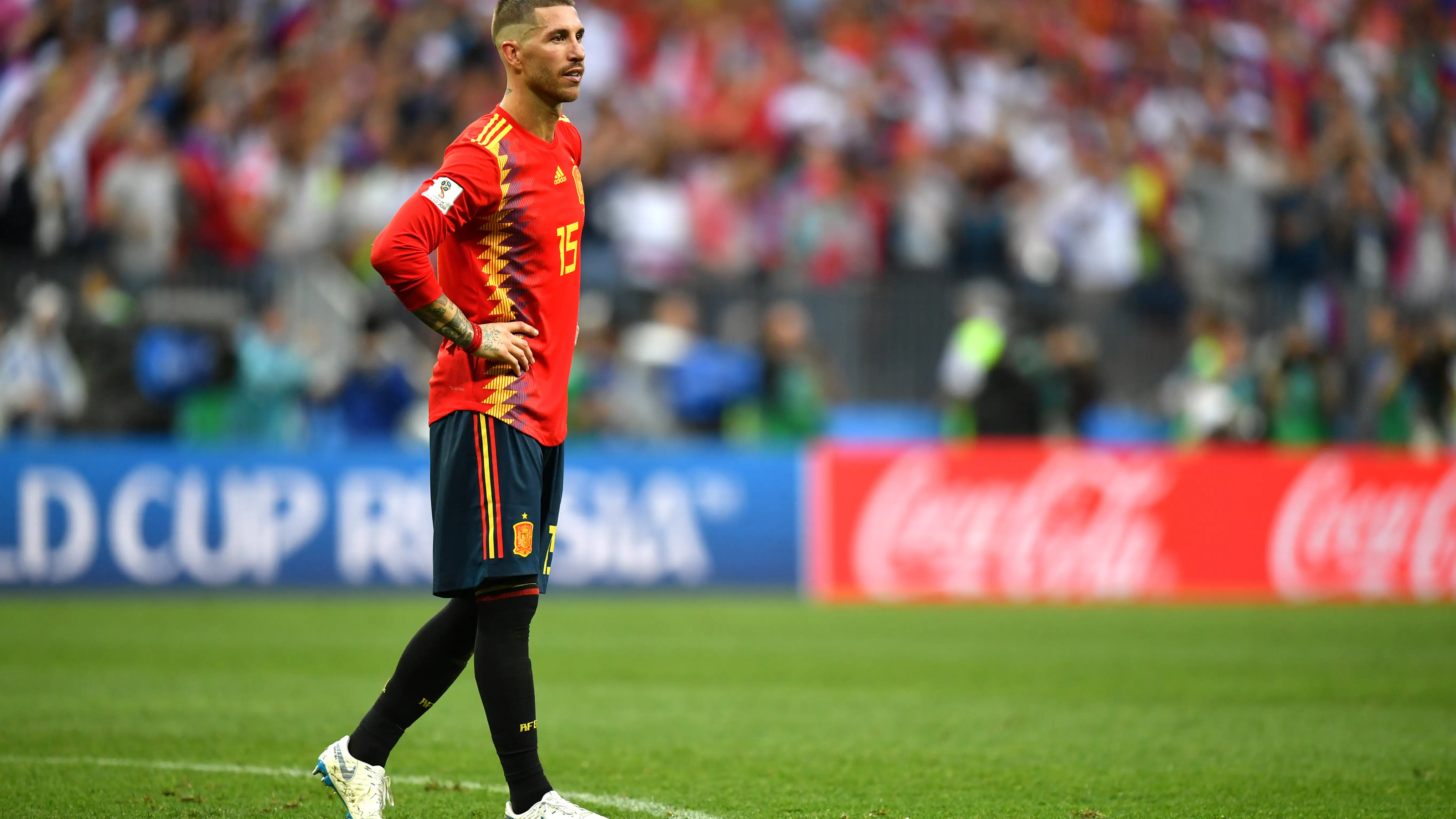 Sergio Ramos en un partido con la Selección Española de fútbol Sergio Ramos en un partido con la Selección Española de fútbol