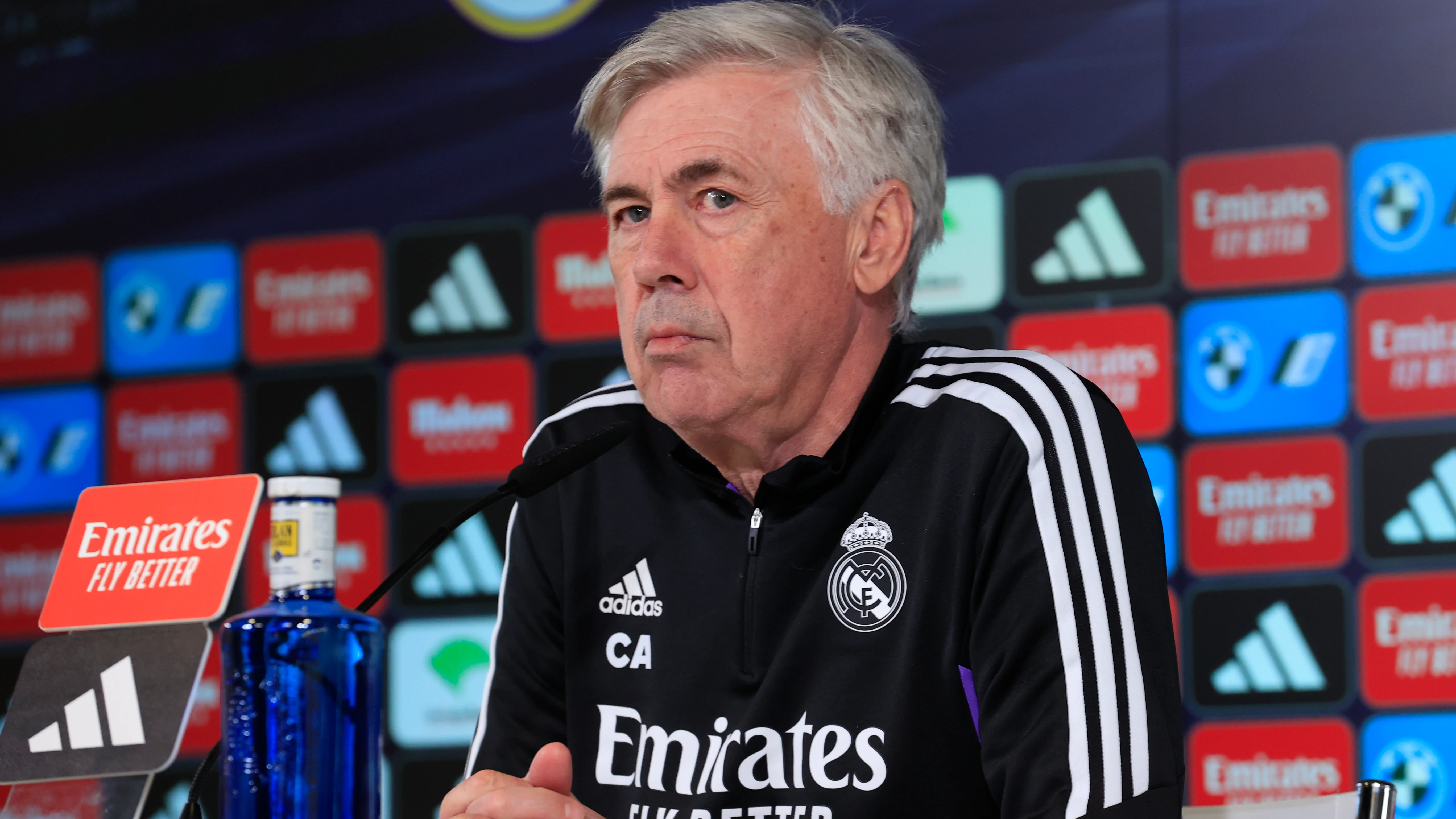 Ancelotti en la rueda de prensa previa al Real Madrid - Atl&eacute;tico de Madrid de Liga
