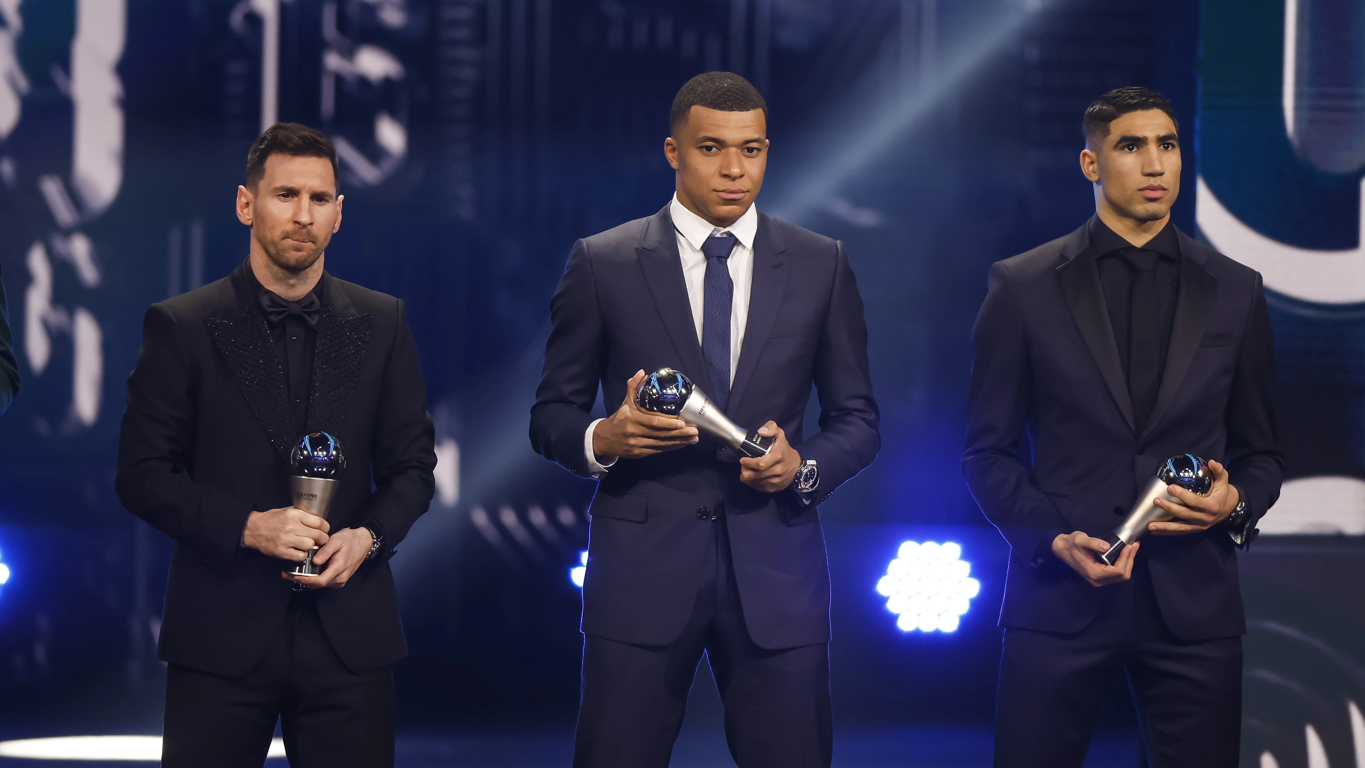 Leo Messi, Kylian Mbappé y Achraf Hakimi, en la gala del The Best de la FIFA Leo Messi, Kylian Mbappé y Achraf Hakimi, en la gala del The Best de la FIFA