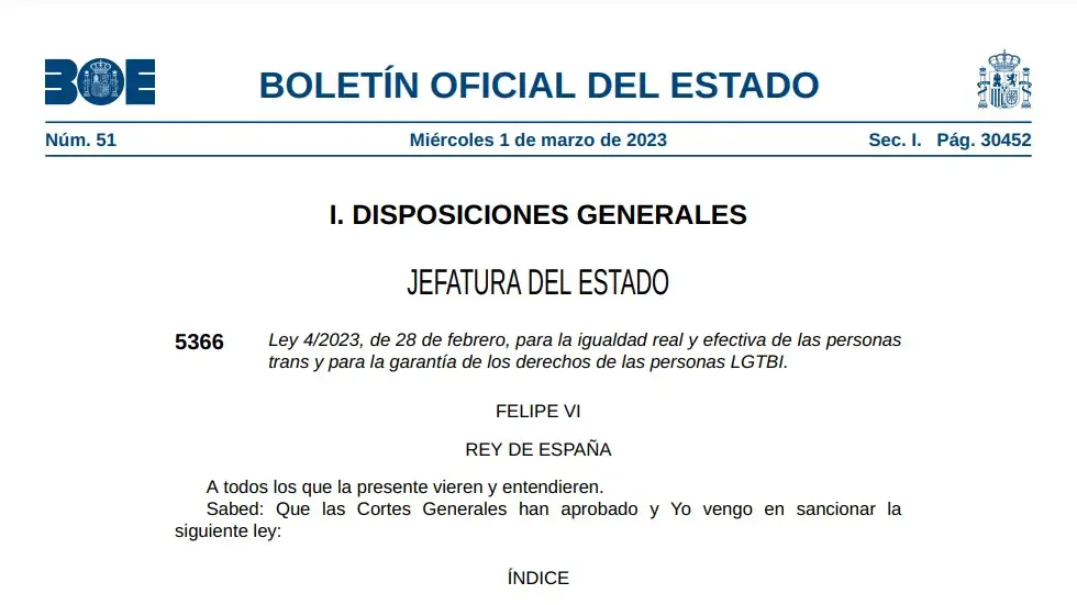 El BOE publica la ley trans El BOE publica la ley trans