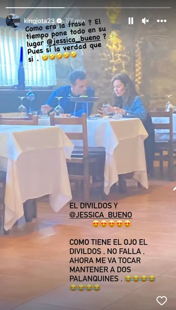 Jota Peleteiro publica una foto de Jessica Bueno comiendo con otro hombre