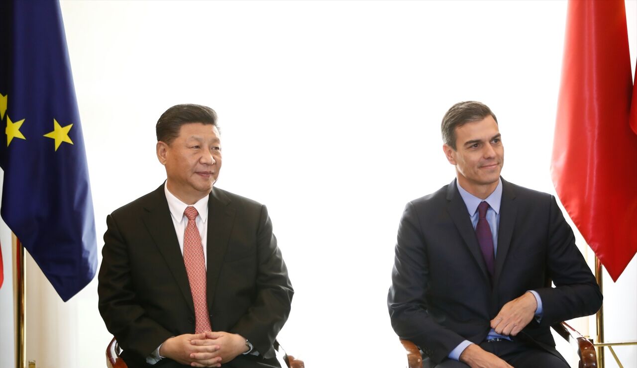 Pedro Sánchez y Xi Jinping en el Palacio de la Moncloa
