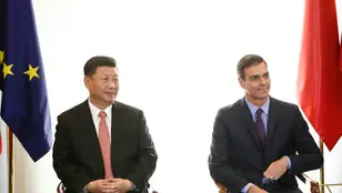 Pedro Sánchez y Xi Jinping en el Palacio de la Moncloa