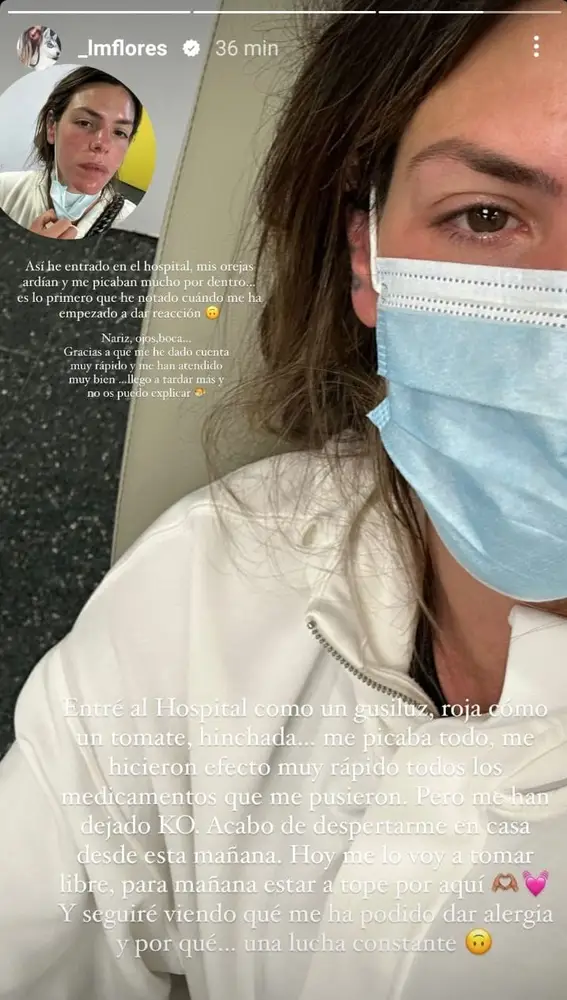 Laura Matamoros en el hospital por alergía
