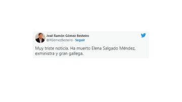 "Muy triste noticia. Ha muerto Elena Salgado Méndez"