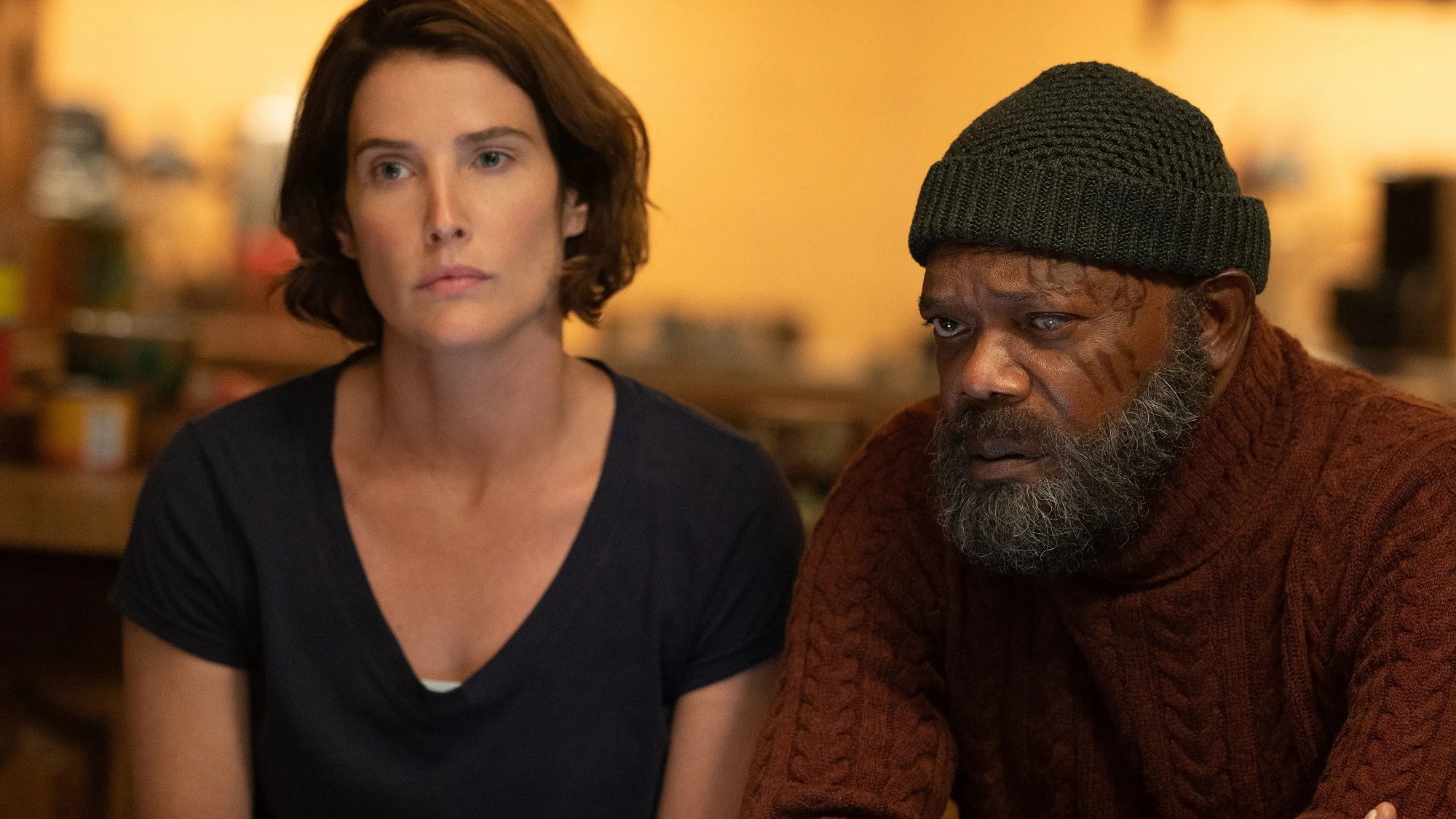 Cobie Smulders como Maria Hill y Samuel L. Jackson as Nick Fury en 'Invasión secreta' Cobie Smulders como Maria Hill y Samuel L. Jackson as Nick Fury en 'Invasión secreta'