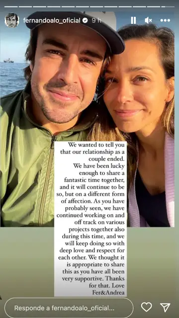 Fernando Alonso anuncia su ruptura con Andrea Schlager Fernando Alonso anuncia su ruptura con Andrea Schlager