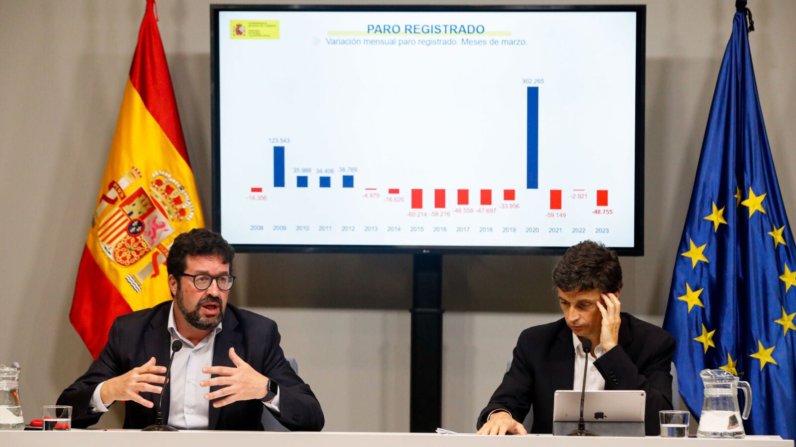 El Gobierno celebra los datos del paro de marzo, mientras la oposición les acusa de triunfalismo