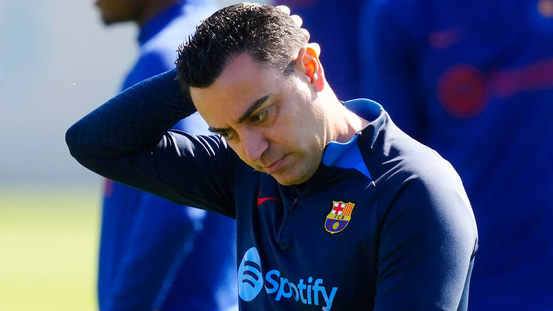 Xavi, durante el entrenamiento del Barcelona