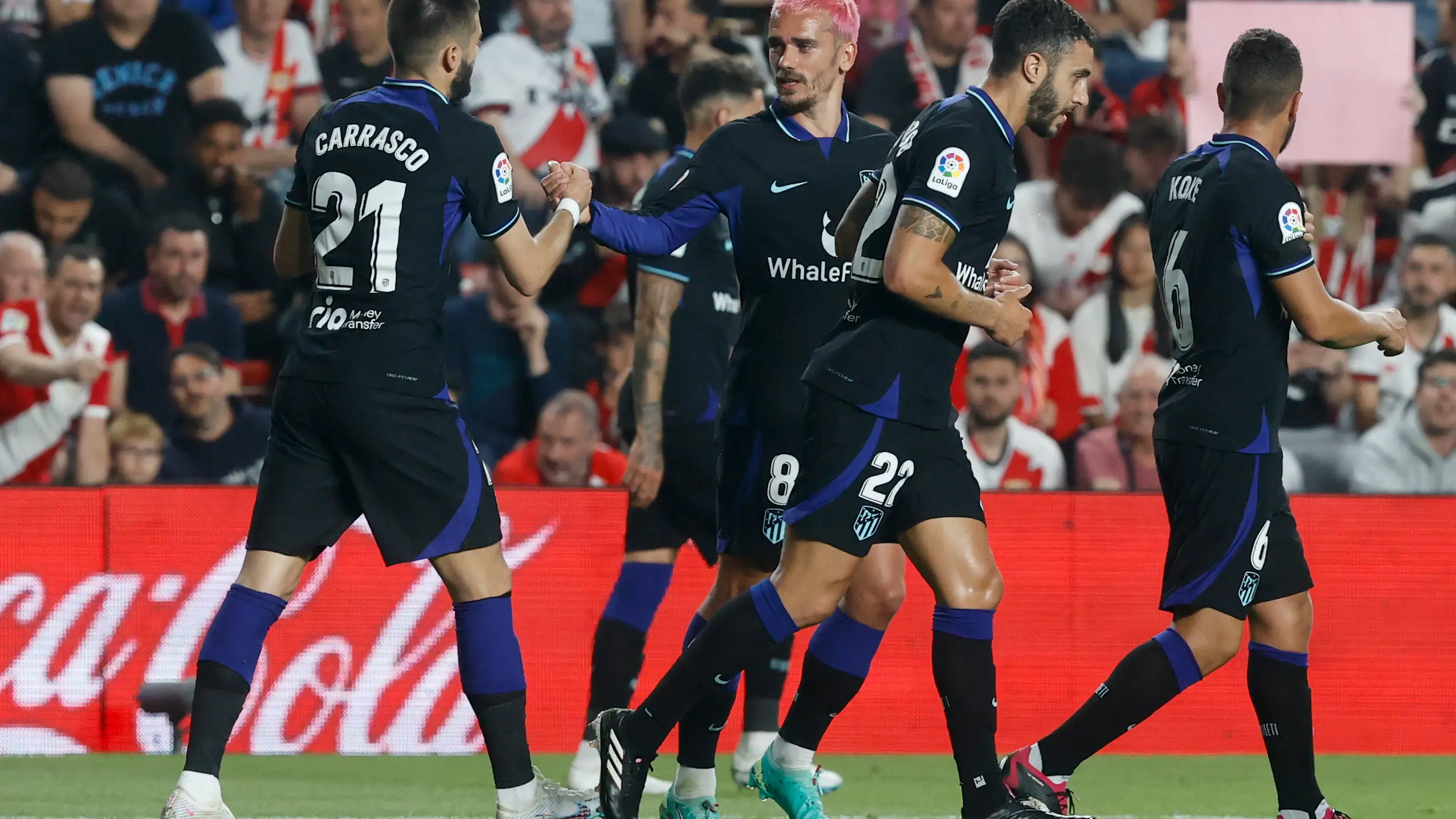Los jugadores del Atlético celebran el gol de Mario Hermoso al Rayo, 1-2 Los jugadores del Atlético celebran el gol de Mario Hermoso al Rayo, 1-2
