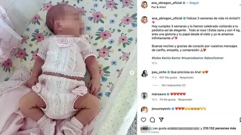 Ana Obregón celebra las 3 semanas de vida de su nieta Ana Sandra Ana Obregón celebra las 3 semanas de vida de su nieta Ana Sandra