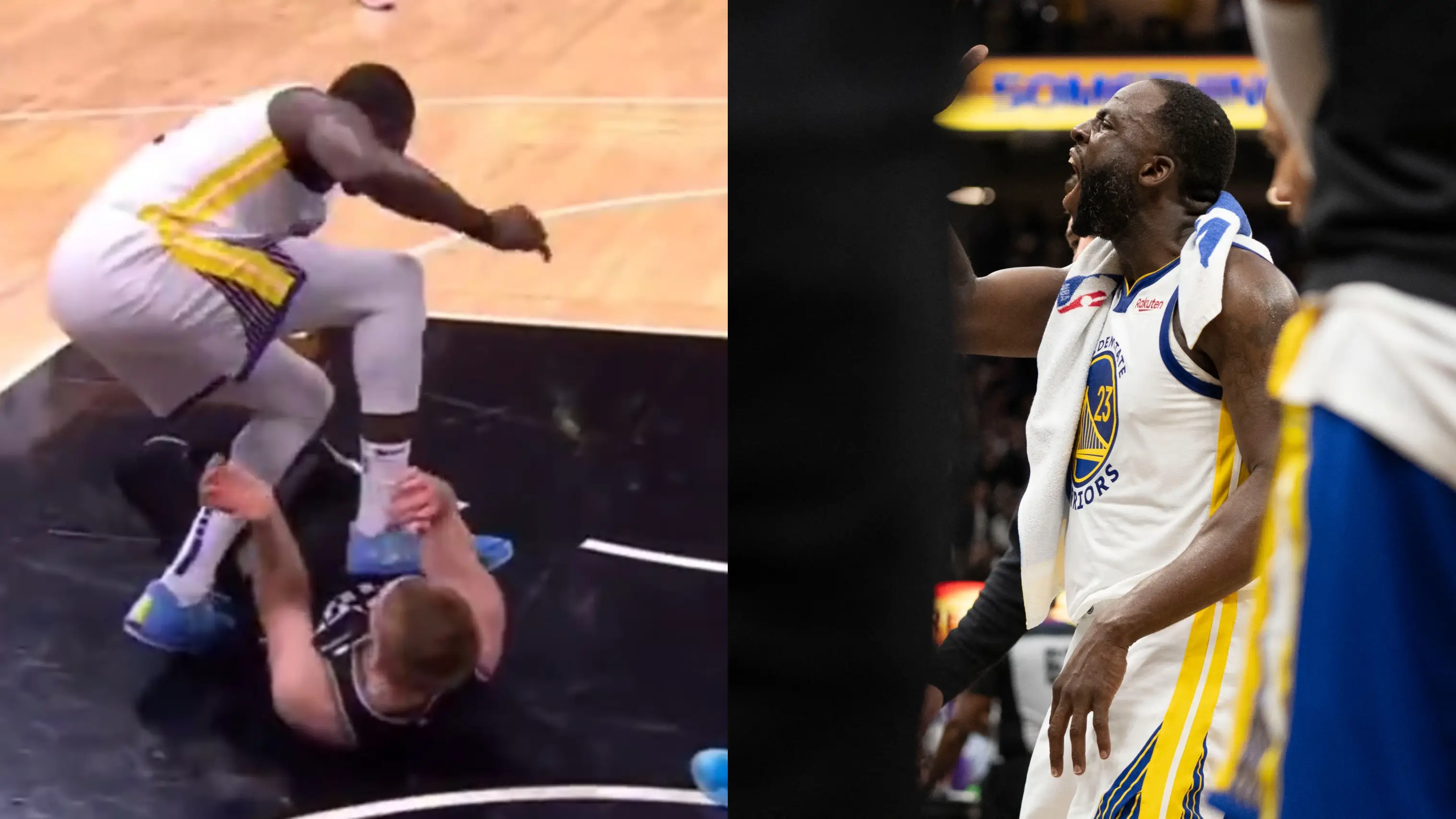 Draymond Green, en el momento de pisar a Domantas Sabonis