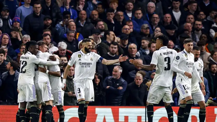 El Real Madrid celebra el gol de Rodrygo en Stamford Bridge El Real Madrid celebra el gol de Rodrygo en Stamford Bridge