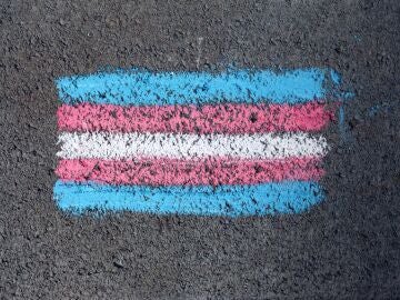 Bandera trans pintada en el suelo