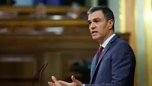El presidente del Gobierno, Pedro Sánchez, durante su intervención en el pleno del Congreso