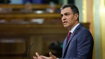 El presidente del Gobierno, Pedro Sánchez, durante su intervención en el pleno del Congreso