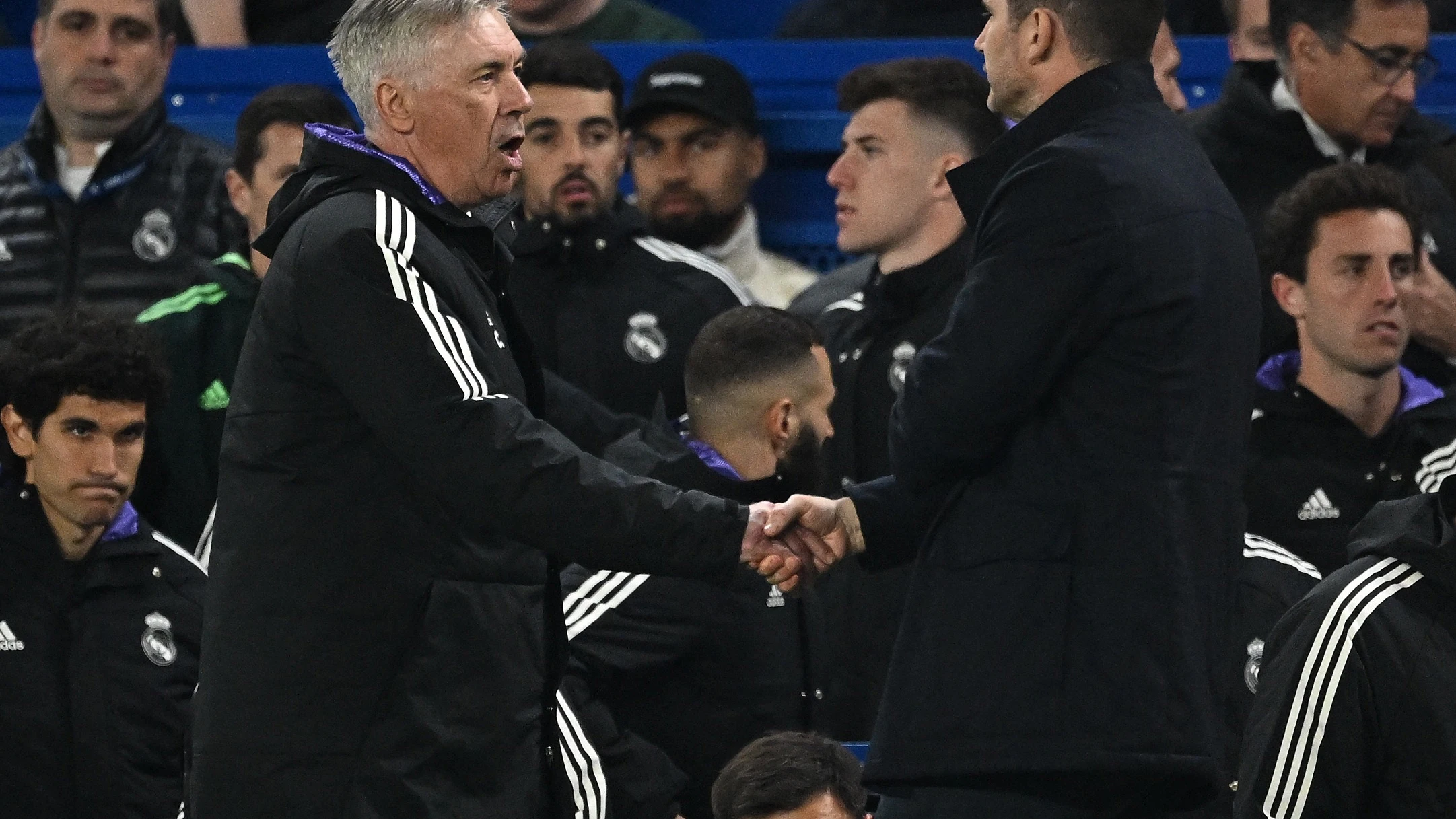 Ancelotti saluda a Frank Lampard tras el partido en Stamford Bridge