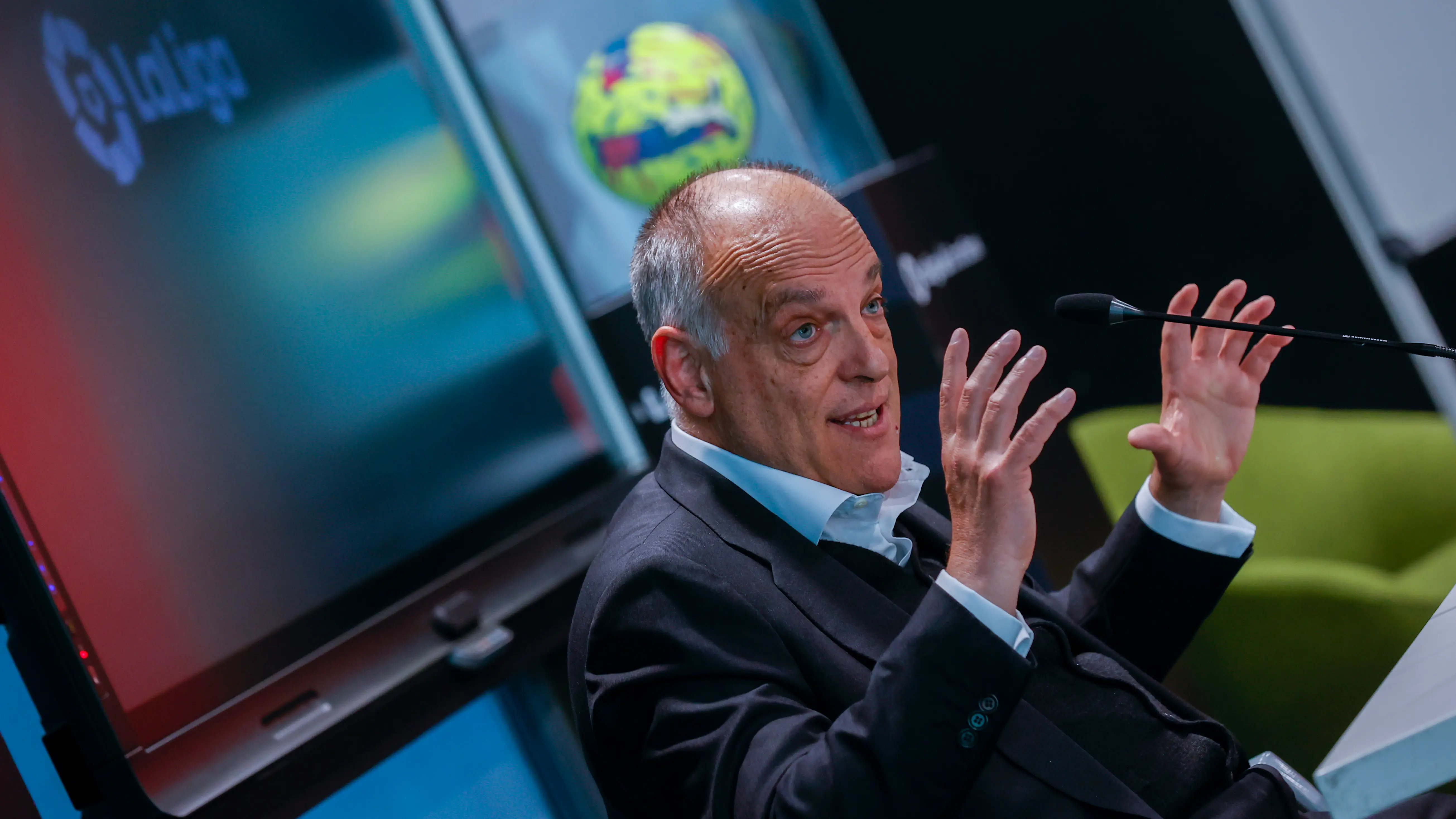 Javier Tebas, en la sede de LaLiga