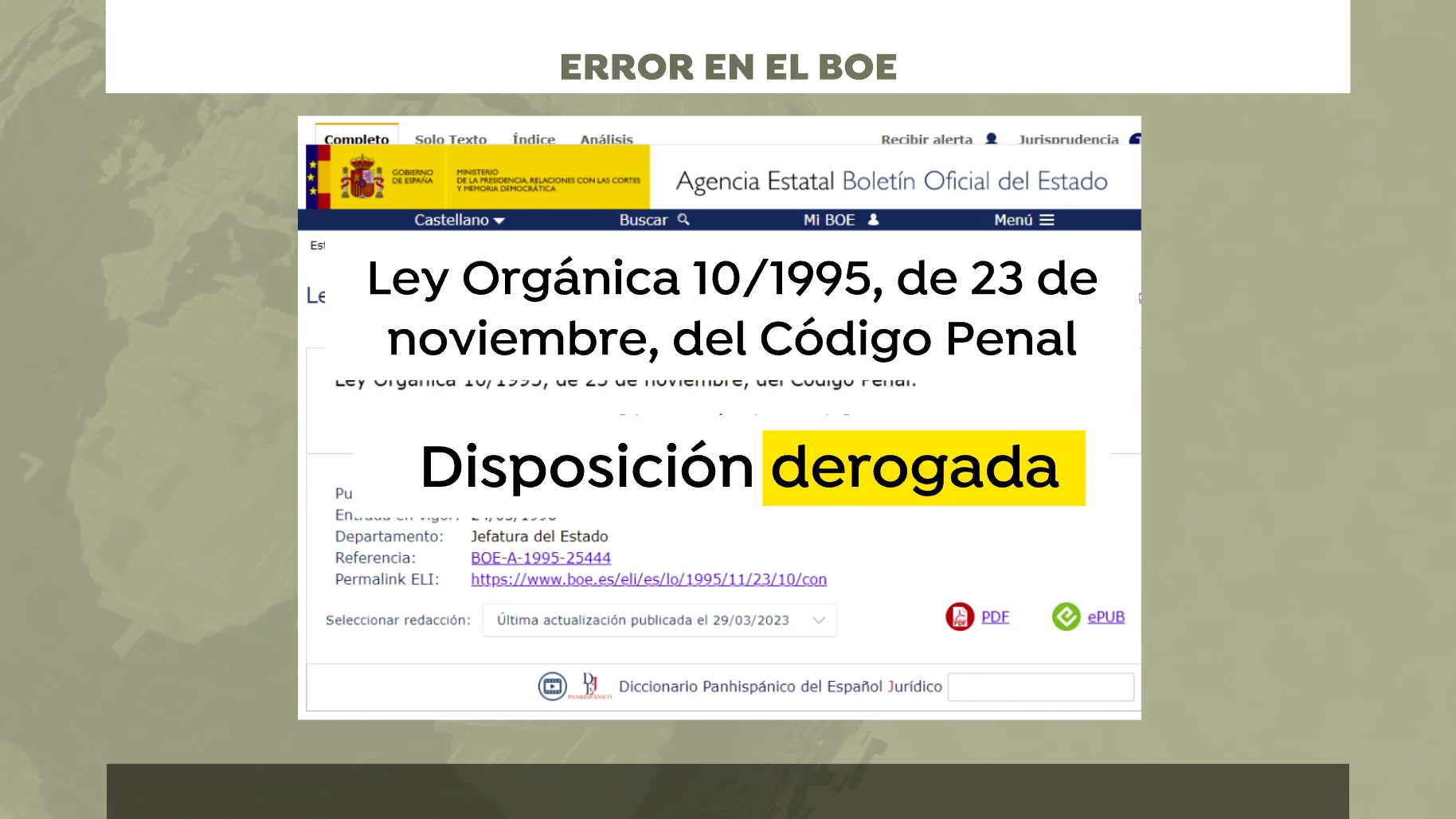 Error en el BOE Error en el BOE